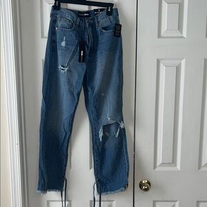 Fashion Nova Relaxed Fit Blue Jeans with Distressed Details